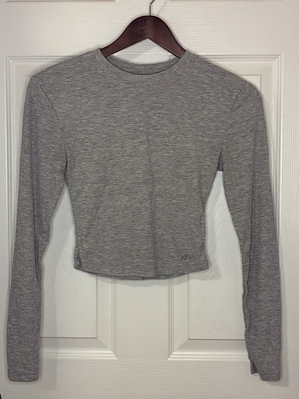AYBL Gray Ribbed Long-Sleeve Crop Top